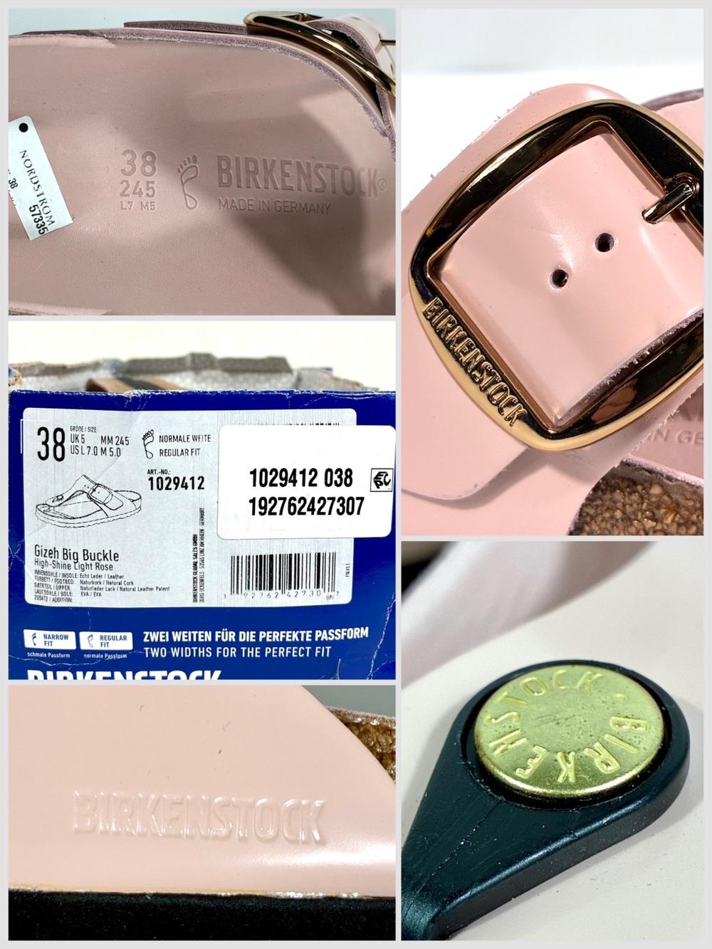 Birkenstock Gizeh Big Buckle Sandals Light Rose Leather High Shine 38 EUB 7 New - Picture 7 of 17